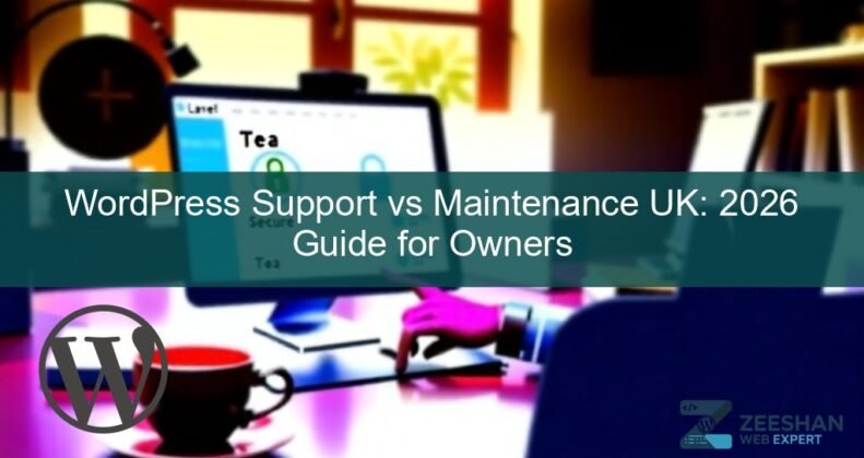 wordpress support services uk — a professional developer reviewing a website health dashboard