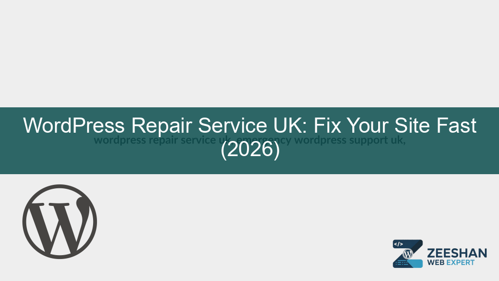 wordpress repair service uk — a glowing laptop screen in a dark room showing a website error message