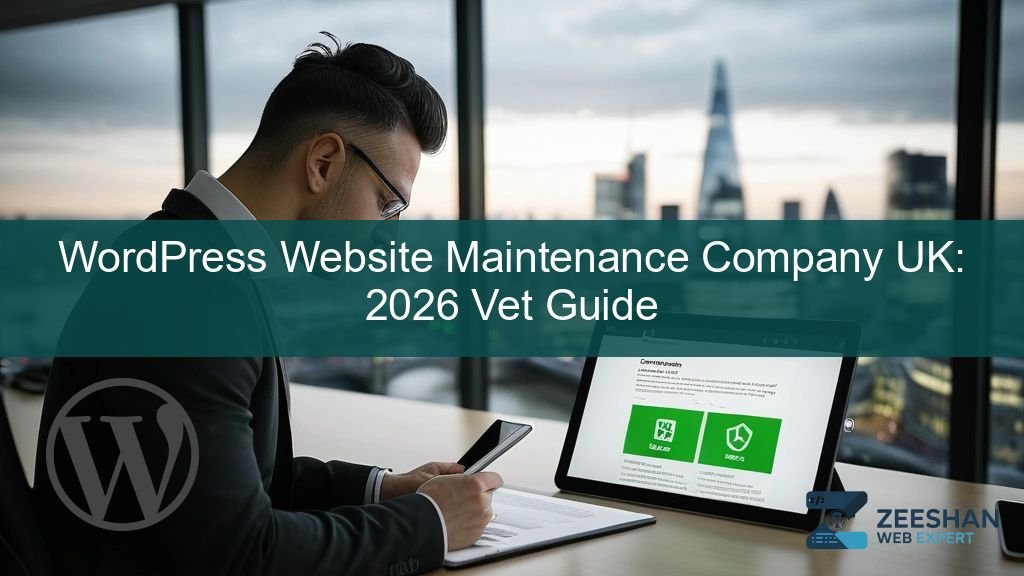 wordpress website maintenance company — UK business owner reviewing a website health report on a tablet