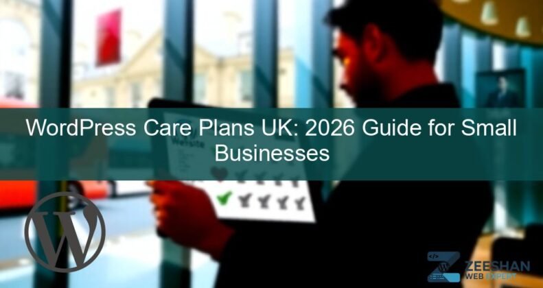 wordpress care plans uk — a small business owner in London reviewing a website health report on a tablet