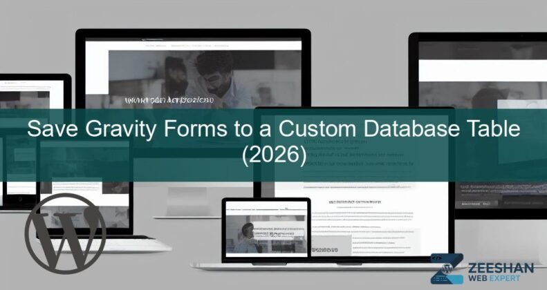 gravity forms custom database — a laptop displaying a clean SQL database table next to a WordPress dashboard