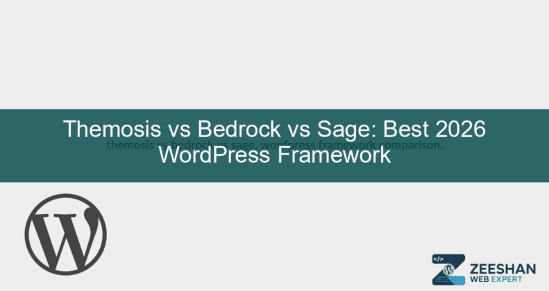 themosis vs bedrock vs sage — a clean split screen comparing three modern WordPress development frameworks