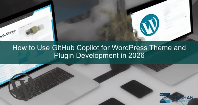 github copilot wordpress — developer coding with AI assistance on laptop