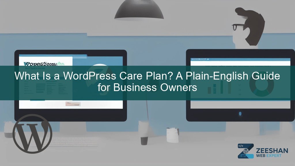what is a wordpress care plan - a business owner reviewing a WordPress dashboard on a laptop