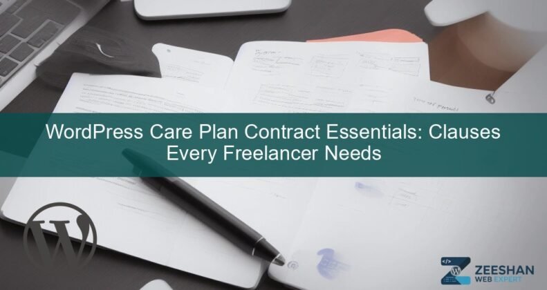 wordpress care plan — developer reviewing contract on laptop