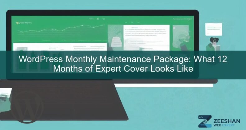 wordpress monthly maintenance package — developer reviewing site health dashboard on laptop