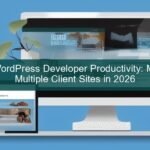 WordPress developer managing multiple client sites on a desktop